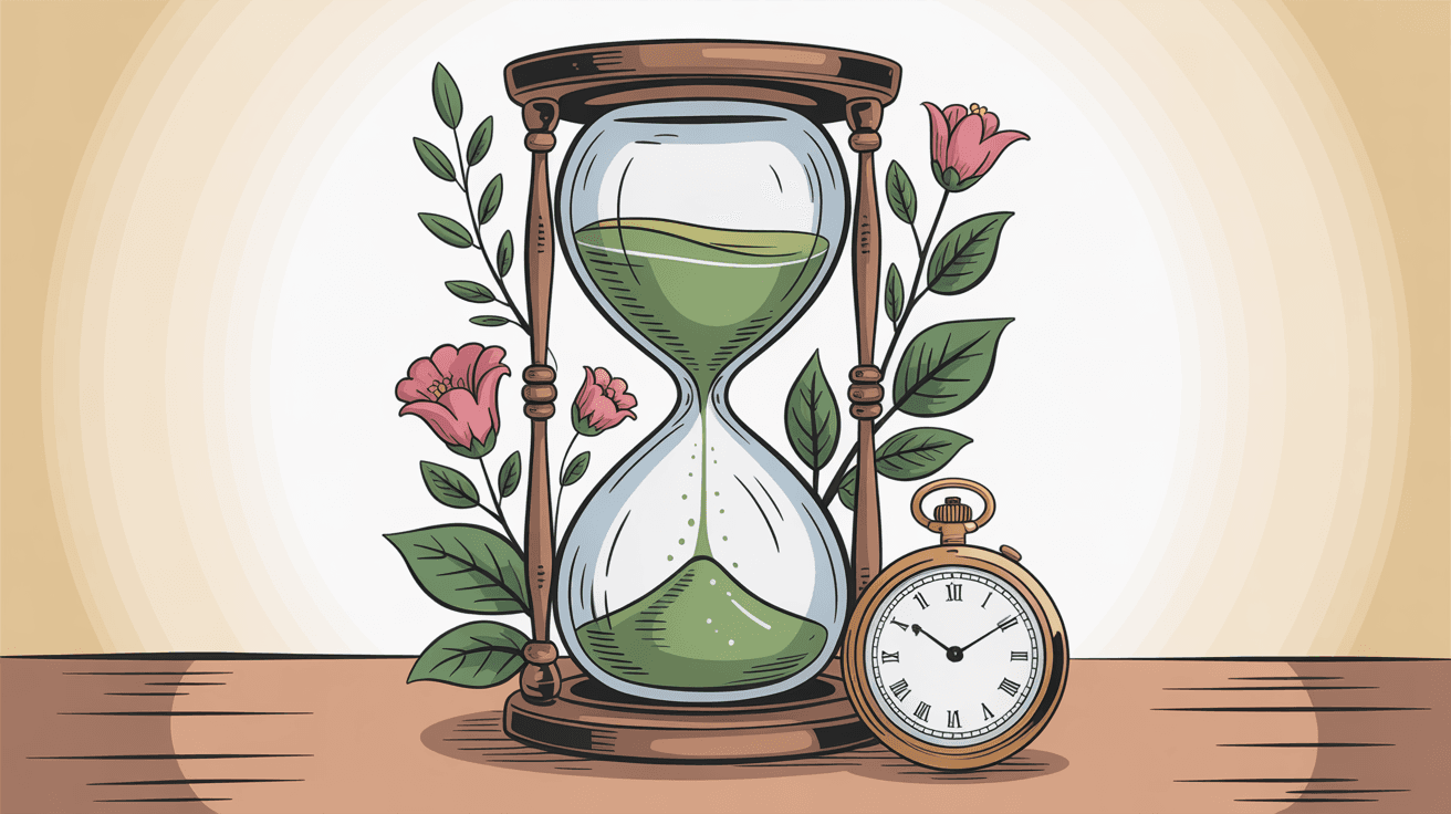 Illustration of an hourglass and clock representing time-saving email productivity